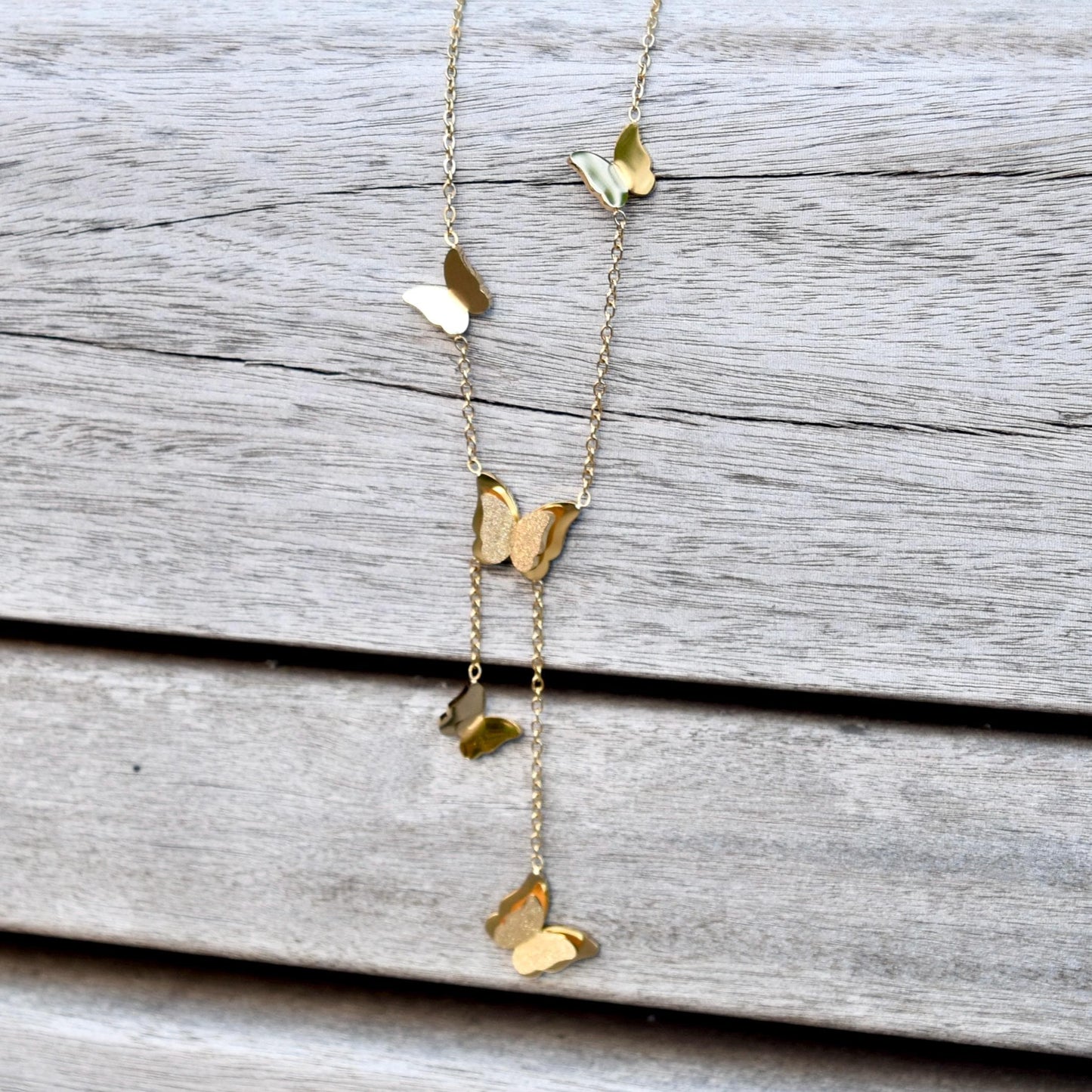 Purple Enamel Butterfly Sakura Charms Necklace - Vintage Style