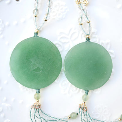 Couple Birds Pendant Necklace - Green Aventurine Clear Quartz Beaded