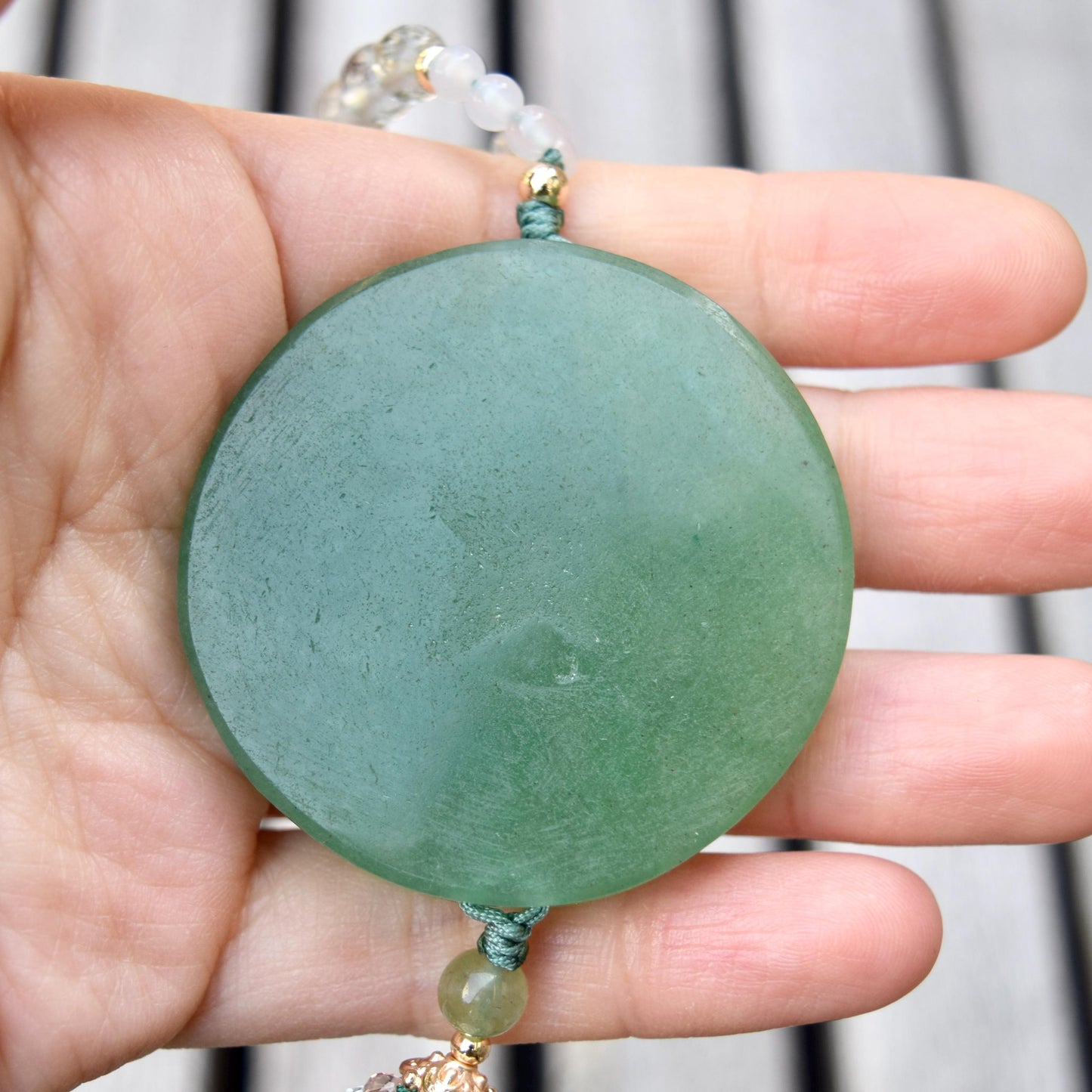 Couple Birds Pendant Necklace - Green Aventurine Clear Quartz Beaded