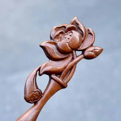 Lotus Wood Hair Stick - Chinese Hairpin