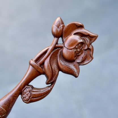 Lotus Wood Hair Stick - Chinese Hairpin