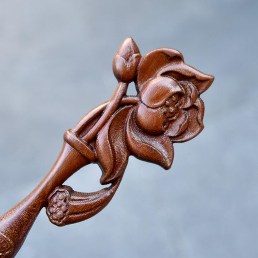 Lotus Wood Hair Stick - Chinese Hairpin