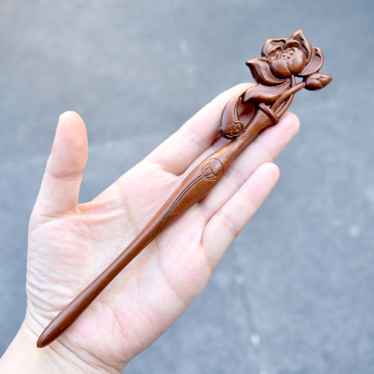 Lotus Wood Hair Stick - Chinese Hairpin