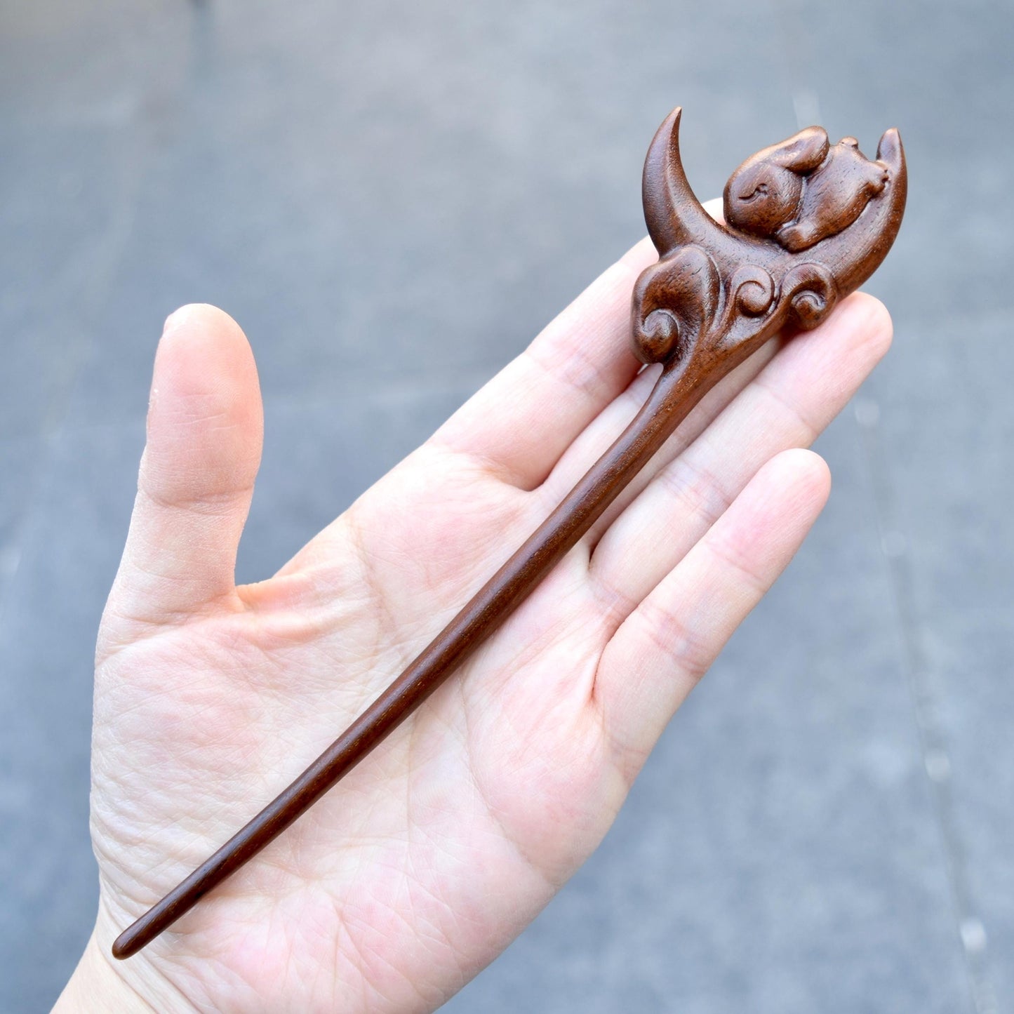Moon Rabbit Wood Hair Stick - Chinese Hairpin