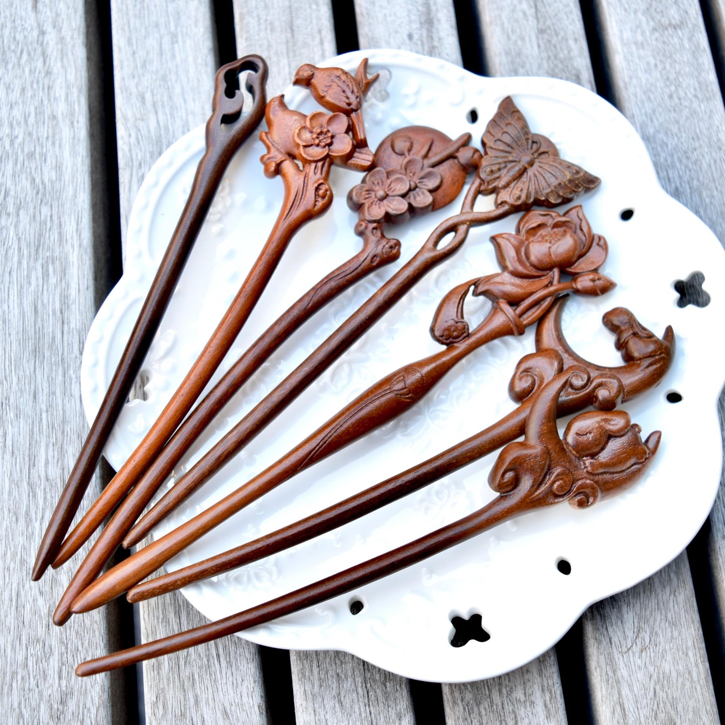 Moon Rabbit Wood Hair Stick - Chinese Hairpin