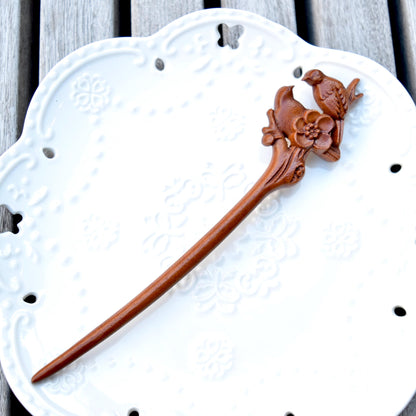 Magpie Plum Blossom Wood Hair Stick - Chinese Hairpin 喜上眉梢