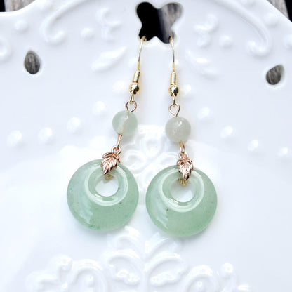 Quartz Jade Peace Buckle Earrings & Necklace- Green Aventurine