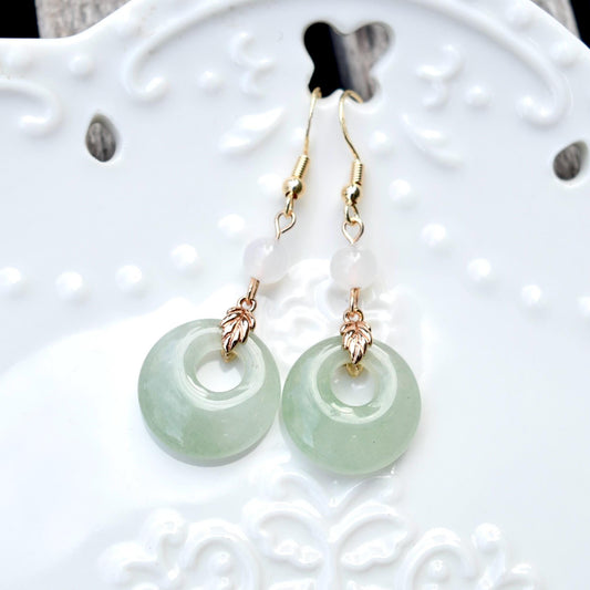 Quartz Jade Peace Buckle Earrings & Necklace- Green Aventurine