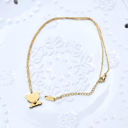 Golden Matte Charm Necklace - Bear Butterfly Clover - Cubic Zirconia Stainless Steel Necklace