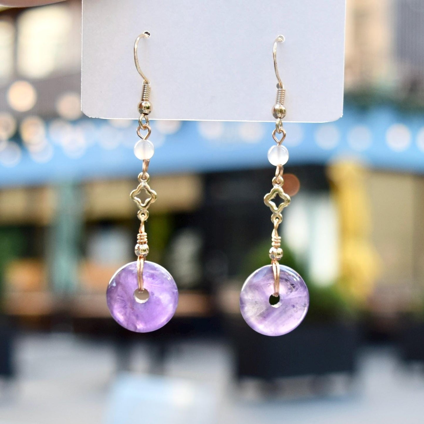Amethyst Peace Buckle Earrings - Purple Donut Clover Earrings
