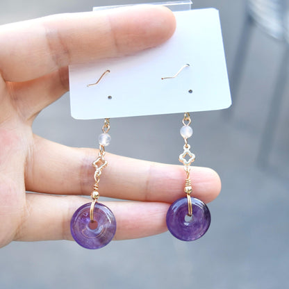 Amethyst Peace Buckle Earrings - Purple Donut Clover Earrings
