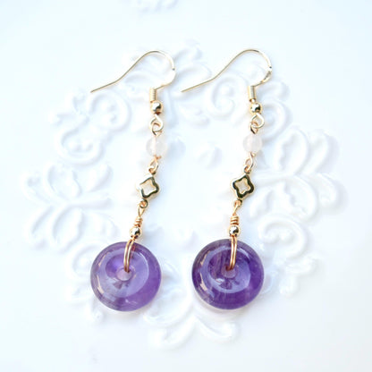 Amethyst Peace Buckle Earrings - Purple Donut Clover Earrings