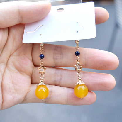 Yellow Agate Bead Star Earrings
