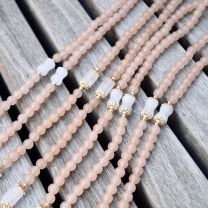 Flora Rabbit Necklace - Orange Quartz Jade Beaded Chain