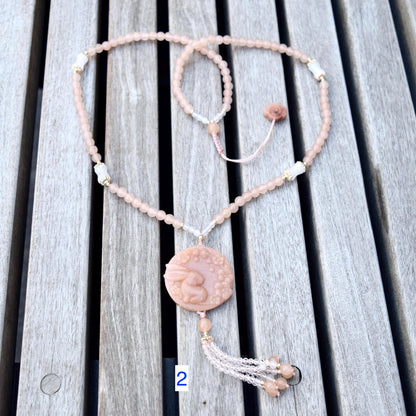 Flora Rabbit Necklace - Orange Quartz Jade Beaded Chain