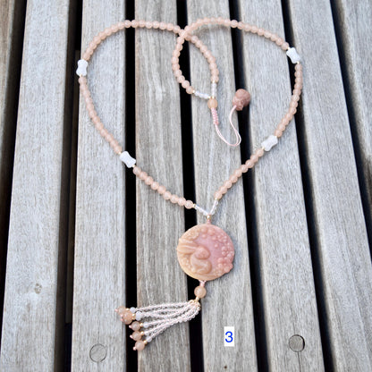 Flora Rabbit Necklace - Orange Quartz Jade Beaded Chain