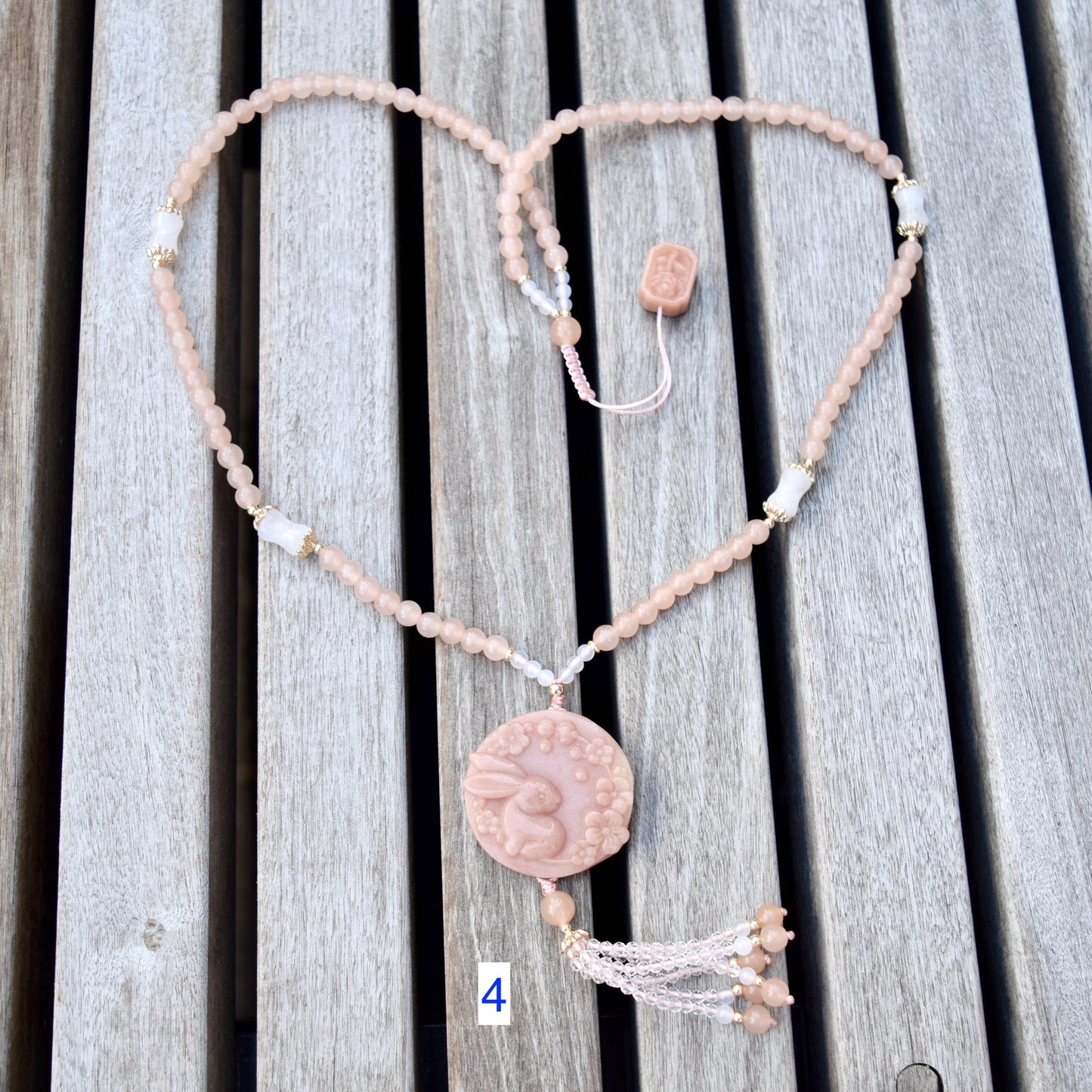 Flora Rabbit Necklace - Orange Quartz Jade Beaded Chain