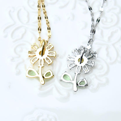 Crystals Icy Flower Charm Necklace - Cubic Zirconia Stainless Steel Necklace