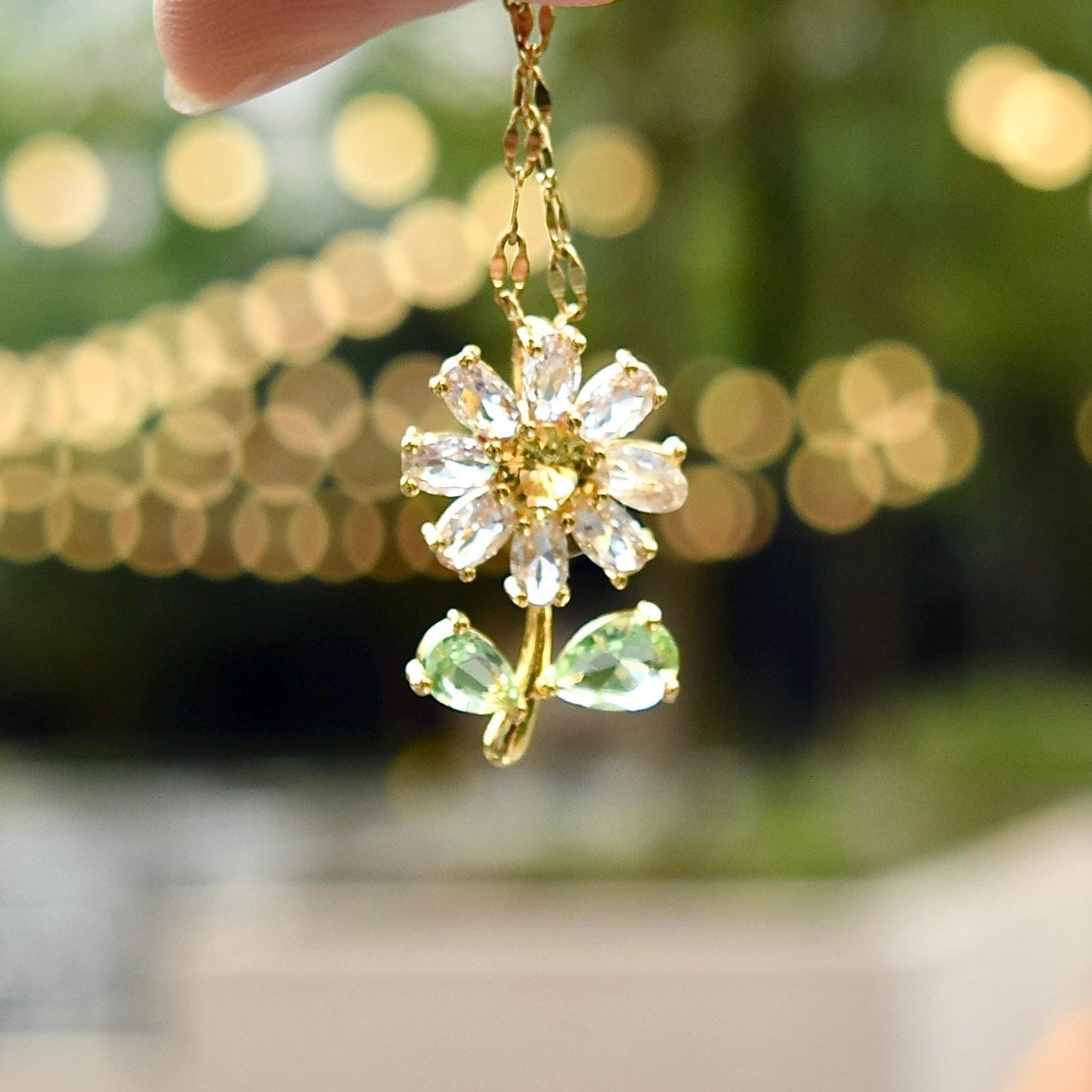 Crystals Icy Flower Charm Necklace - Cubic Zirconia Stainless Steel Necklace