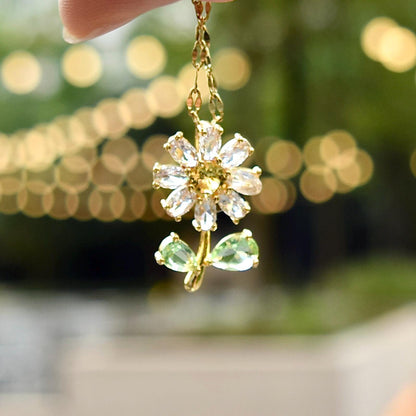 Crystals Icy Flower Charm Necklace - Cubic Zirconia Stainless Steel Necklace