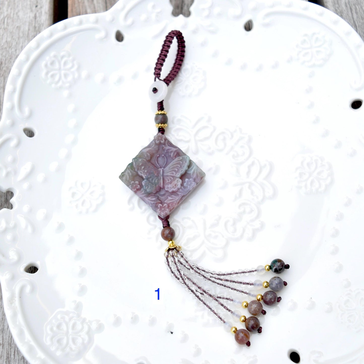 Purple Butterfly Keychain Bag Charm - Ocean Jasper