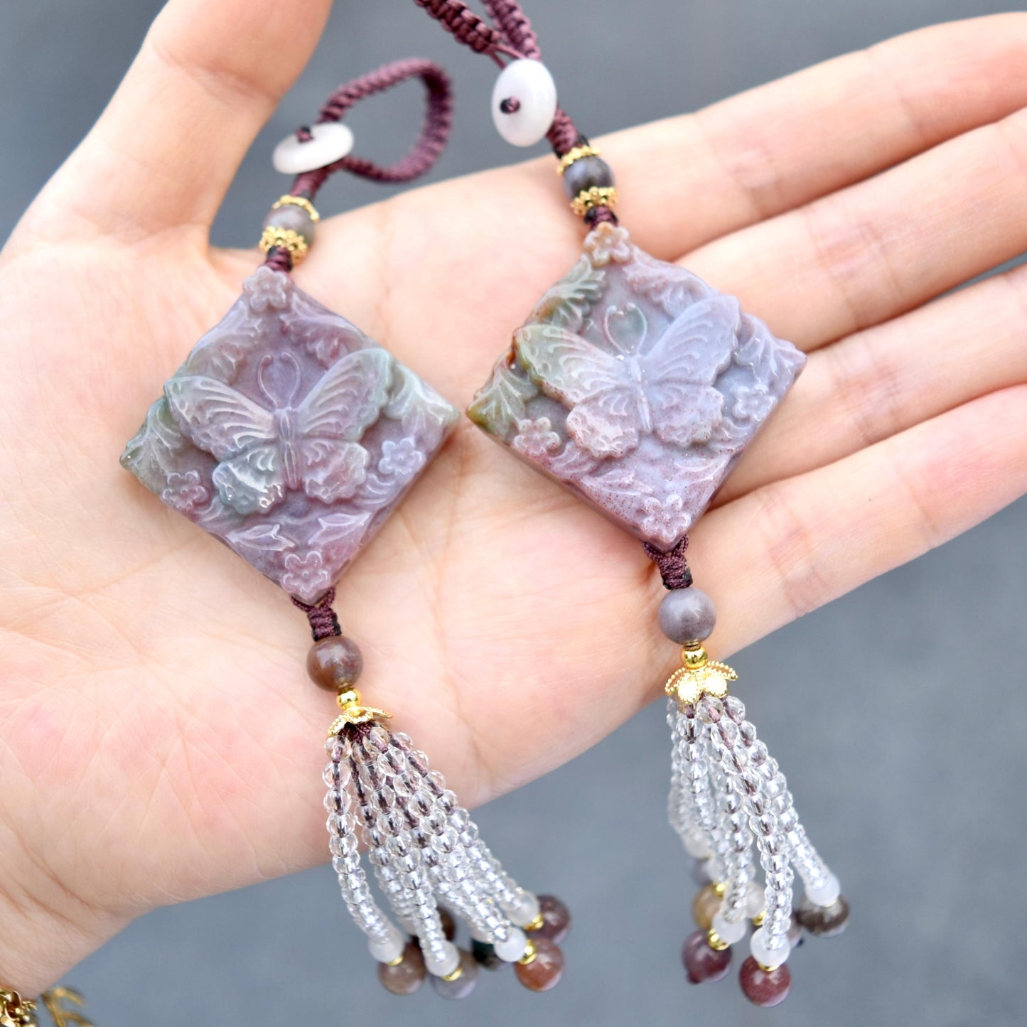 Purple Butterfly Keychain Bag Charm - Ocean Jasper