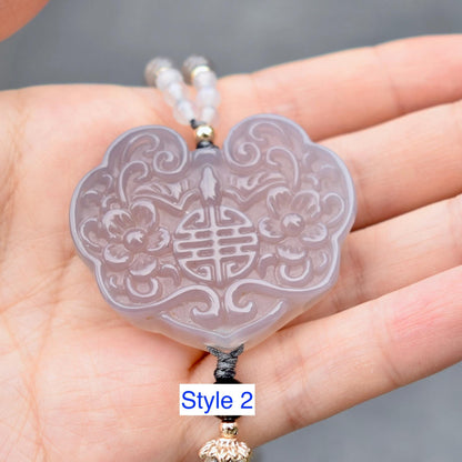 Gray Agate Flora Lock Pendant Beaded Necklace