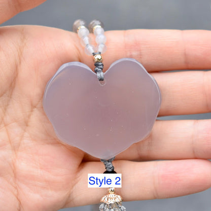 Gray Agate Flora Lock Pendant Beaded Necklace