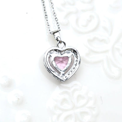 Blue Pink Crystals Pendant Necklace Bracelet - Stainless Steel Golden Neckalce