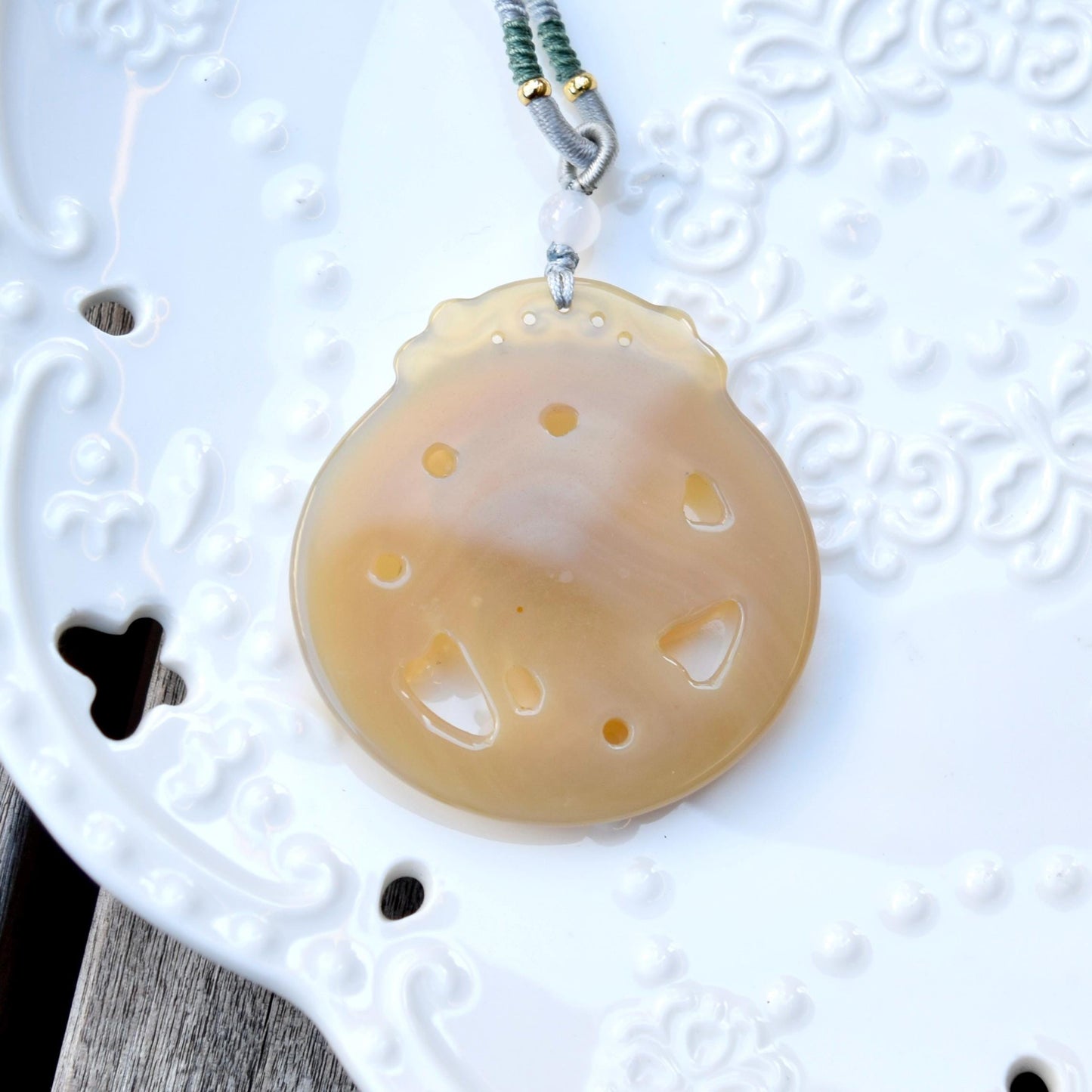 Brown Agate Lotus Necklace - Flower Pendant Braided Necklace