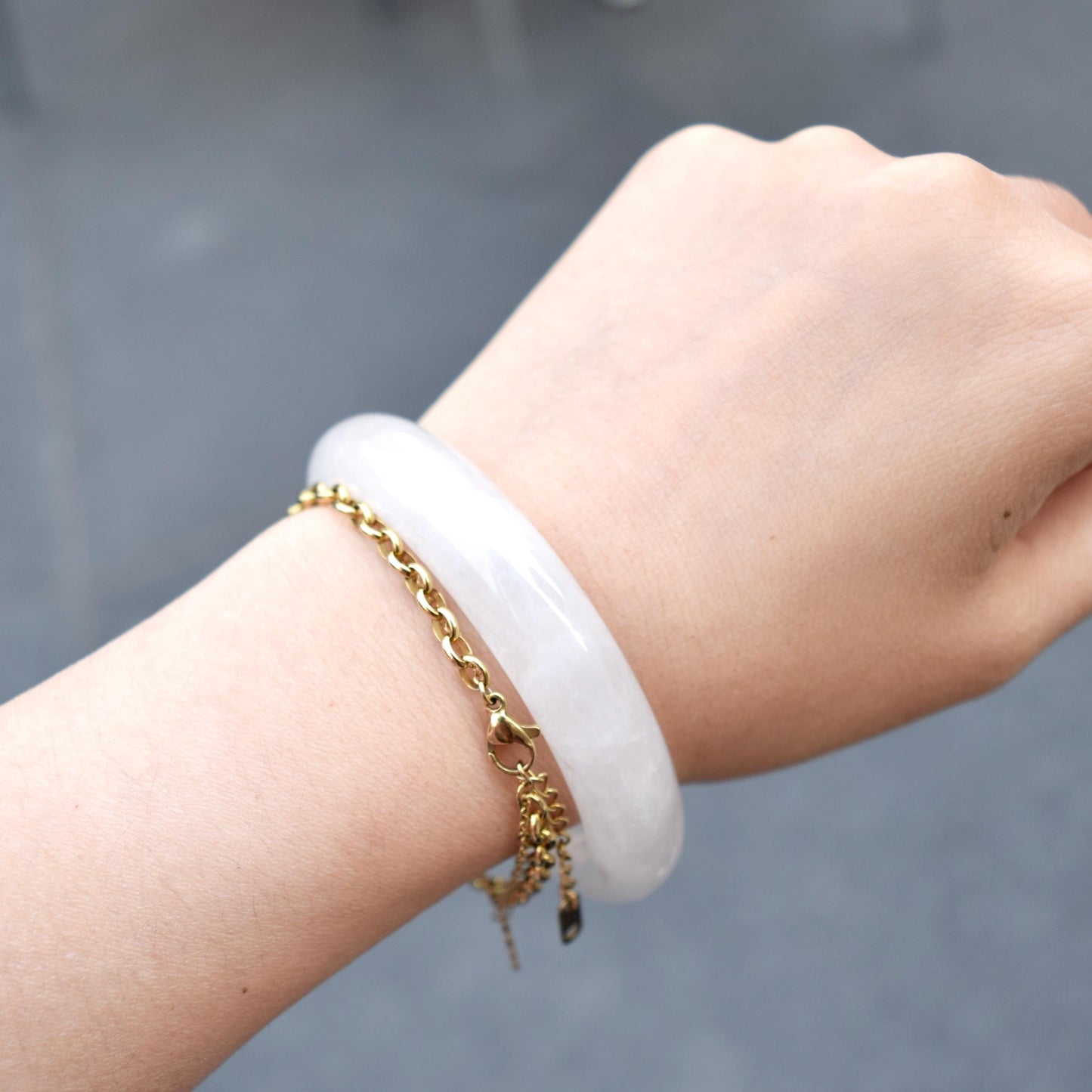 56.7 mm White Clear Quartz Bangle Bracelet - Natural Crystal Bracelet