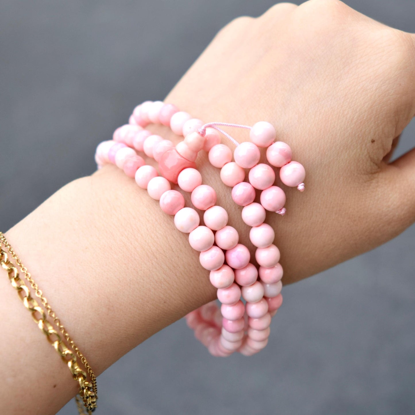 6 mm 108 beads Queen Conch Bracelet - 3 Wraps Stretchy Long Bracelet