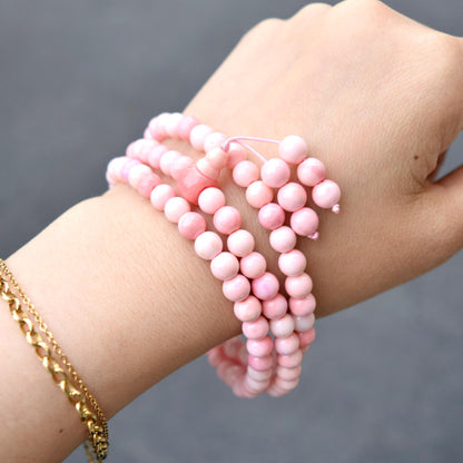 6 mm 108 beads Queen Conch Bracelet - 3 Wraps Stretchy Long Bracelet