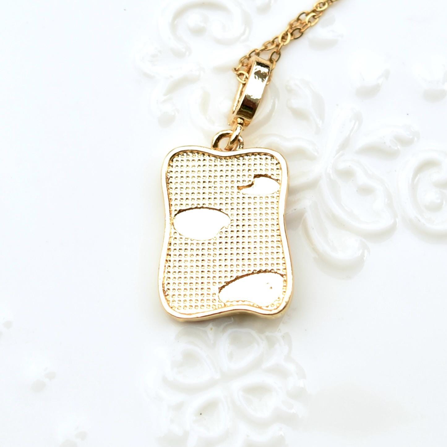 Enamel Pearl Wheat Lotus Charm Necklace - Vintage Style