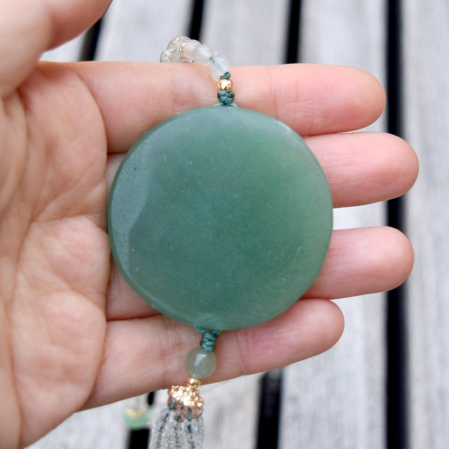 Couple Birds Pendant Necklace - Green Aventurine Clear Quartz Beaded