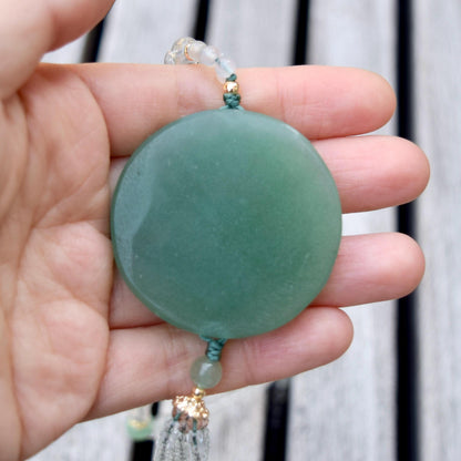 Couple Birds Pendant Necklace - Green Aventurine Clear Quartz Beaded