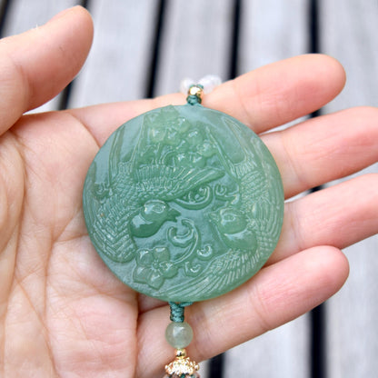 Couple Birds Pendant Necklace - Green Aventurine Clear Quartz Beaded