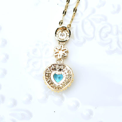 Blue Pink Crystals Pendant Necklace Bracelet - Stainless Steel Golden Neckalce