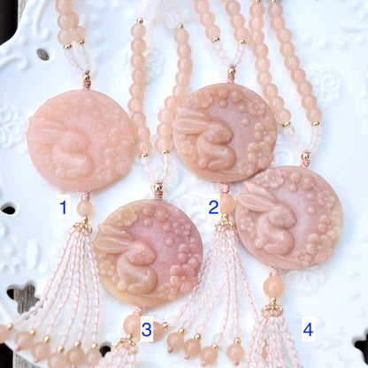 Flora Rabbit Necklace - Orange Quartz Jade Beaded Chain