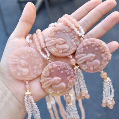 Flora Rabbit Necklace - Orange Quartz Jade Beaded Chain
