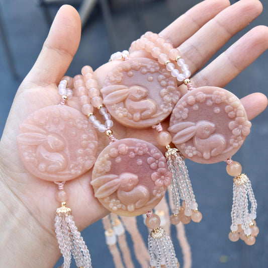 Flora Rabbit Necklace - Orange Quartz Jade Beaded Chain