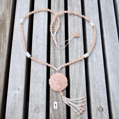 Flora Rabbit Necklace - Orange Quartz Jade Beaded Chain