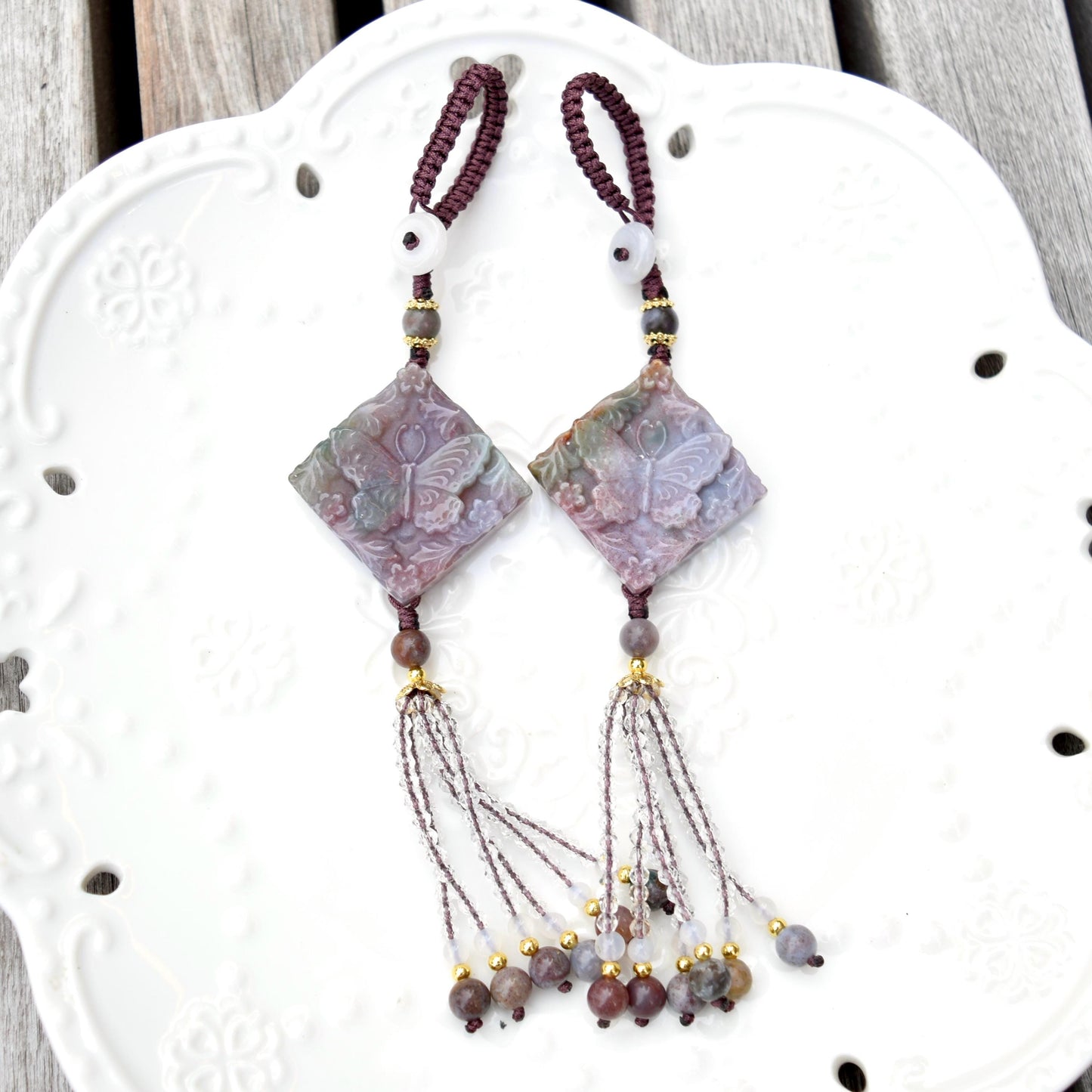 Purple Butterfly Keychain Bag Charm - Ocean Jasper