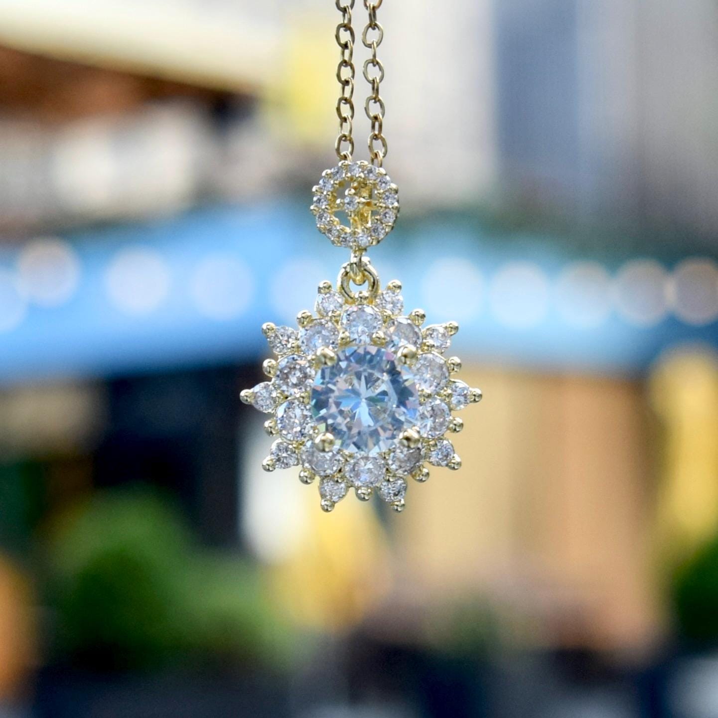 Snowflake Crystal Diamond Charm - Stainless Steel Necklace