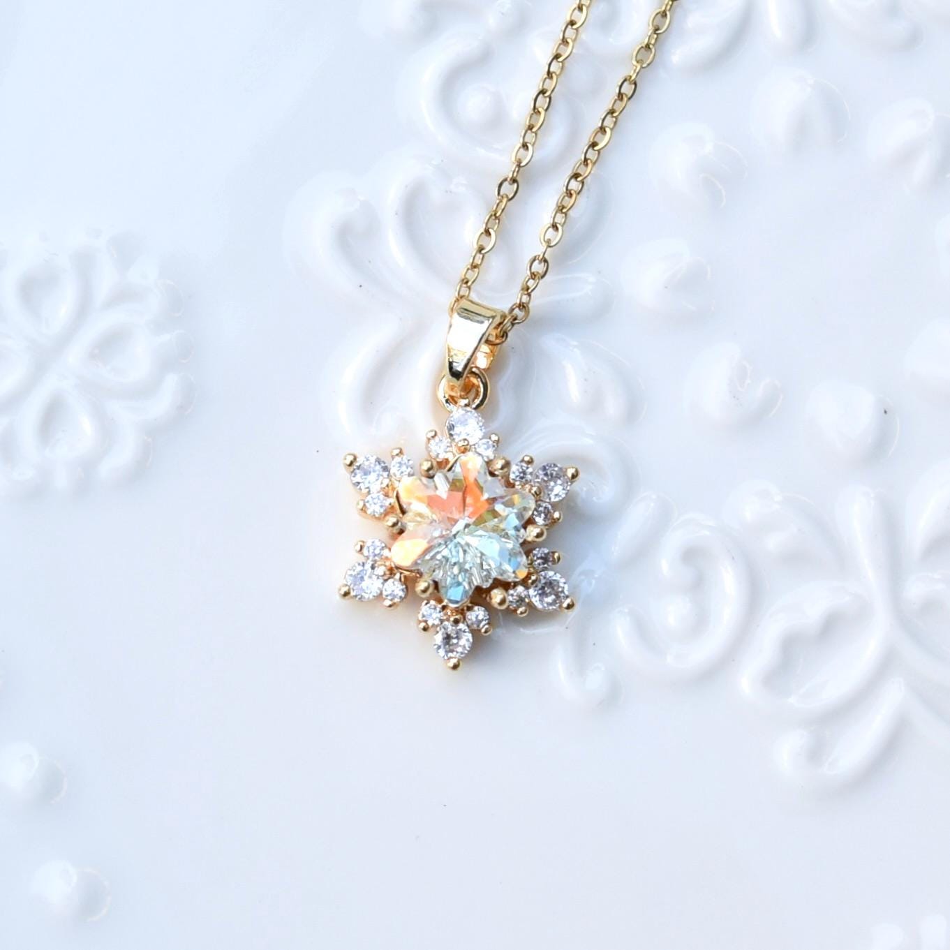 Snowflake Crystal Diamond Charm - Stainless Steel Necklace