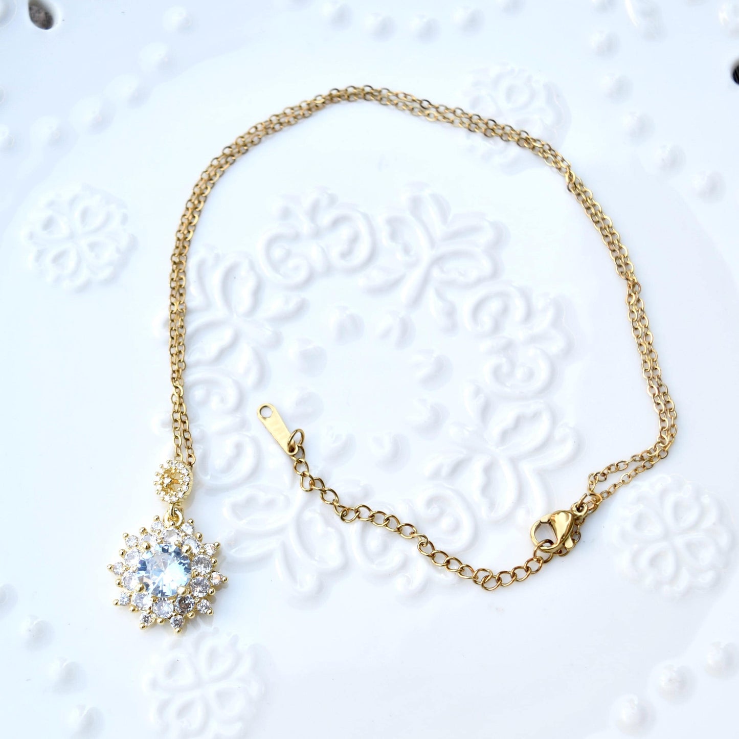 Snowflake Crystal Diamond Charm - Stainless Steel Necklace