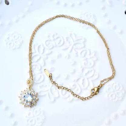 Snowflake Crystal Diamond Charm - Stainless Steel Necklace