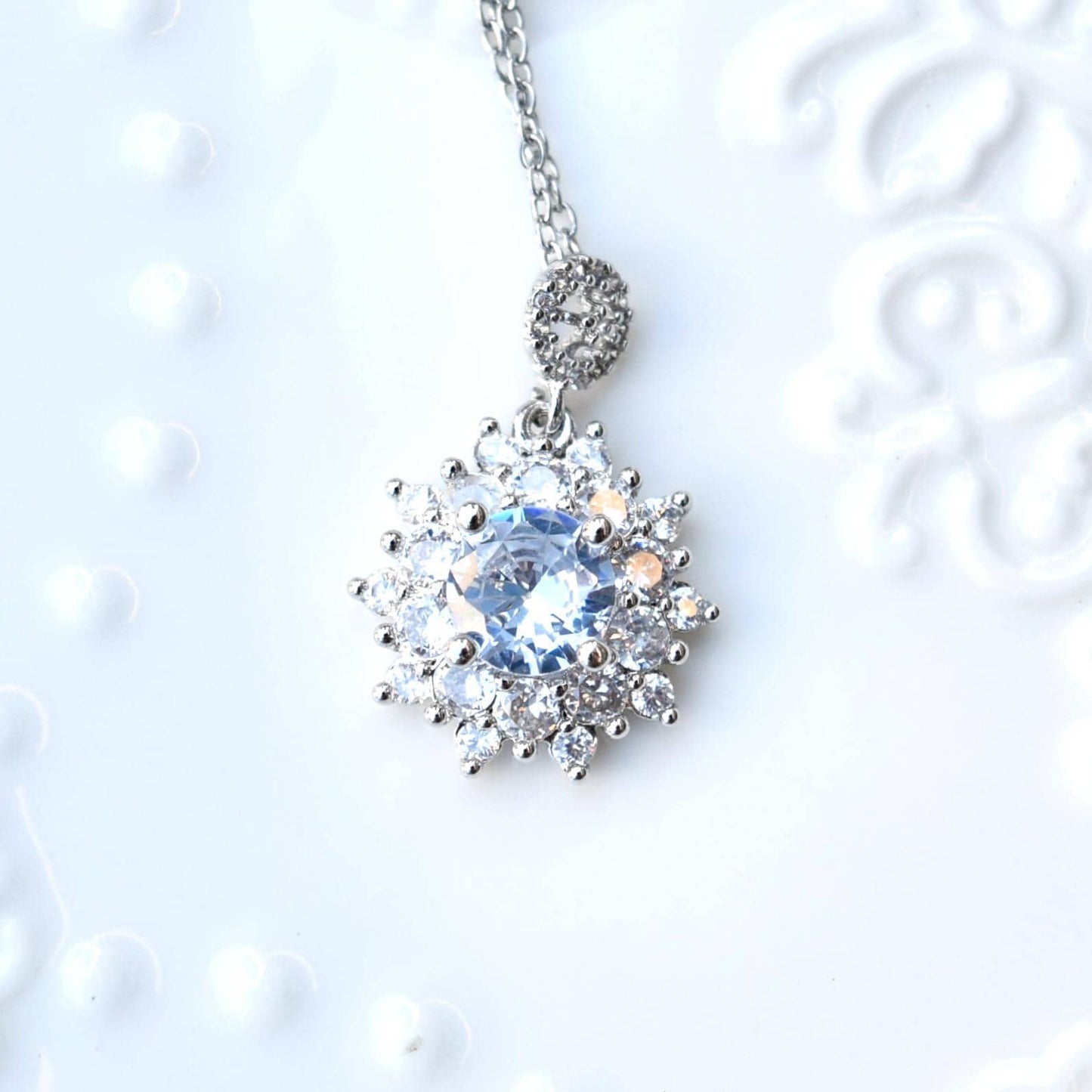 Snowflake Crystal Diamond Charm - Stainless Steel Necklace