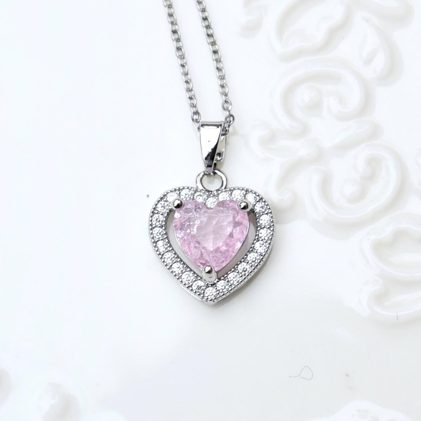 Blue Pink Crystals Pendant Necklace Bracelet - Stainless Steel Golden Neckalce