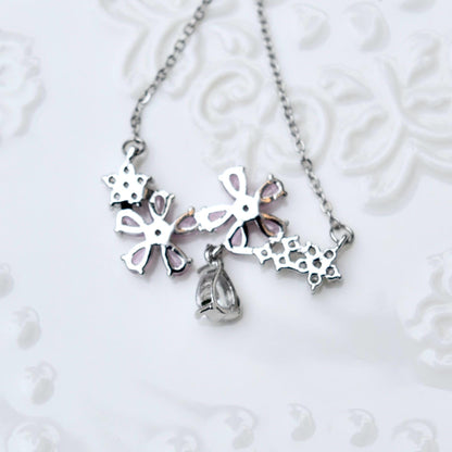 Double Sakura Charm Necklace - Pink Crystal Flower Stainless Steel